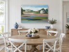 Barns Across Quiet Fields landscape canvas print on the wall of a Hamptons dining room