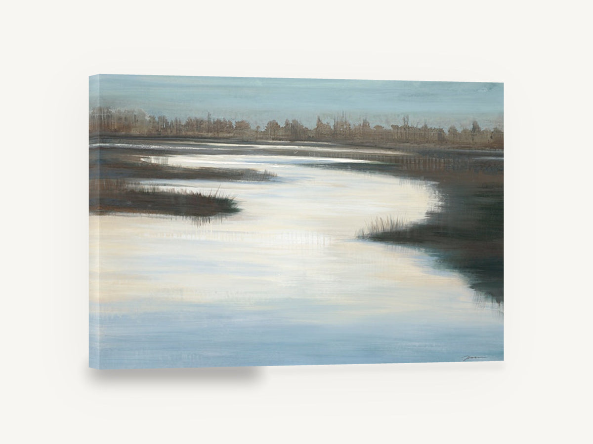 Quiet Marsh Channel, calm wetland channel landscape painting, landscape canvas wall art print ready to hang