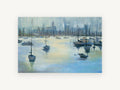 Moored Harbour Haze, coastal canvas wall art print, front view