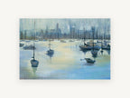 Moored Harbour Haze, coastal canvas wall art print, front view