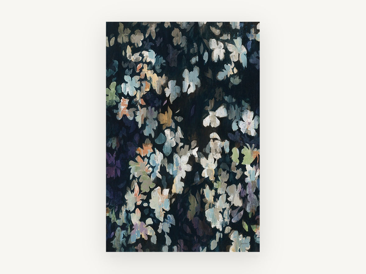 Midnight Petal Drift, floral canvas wall art print, front view