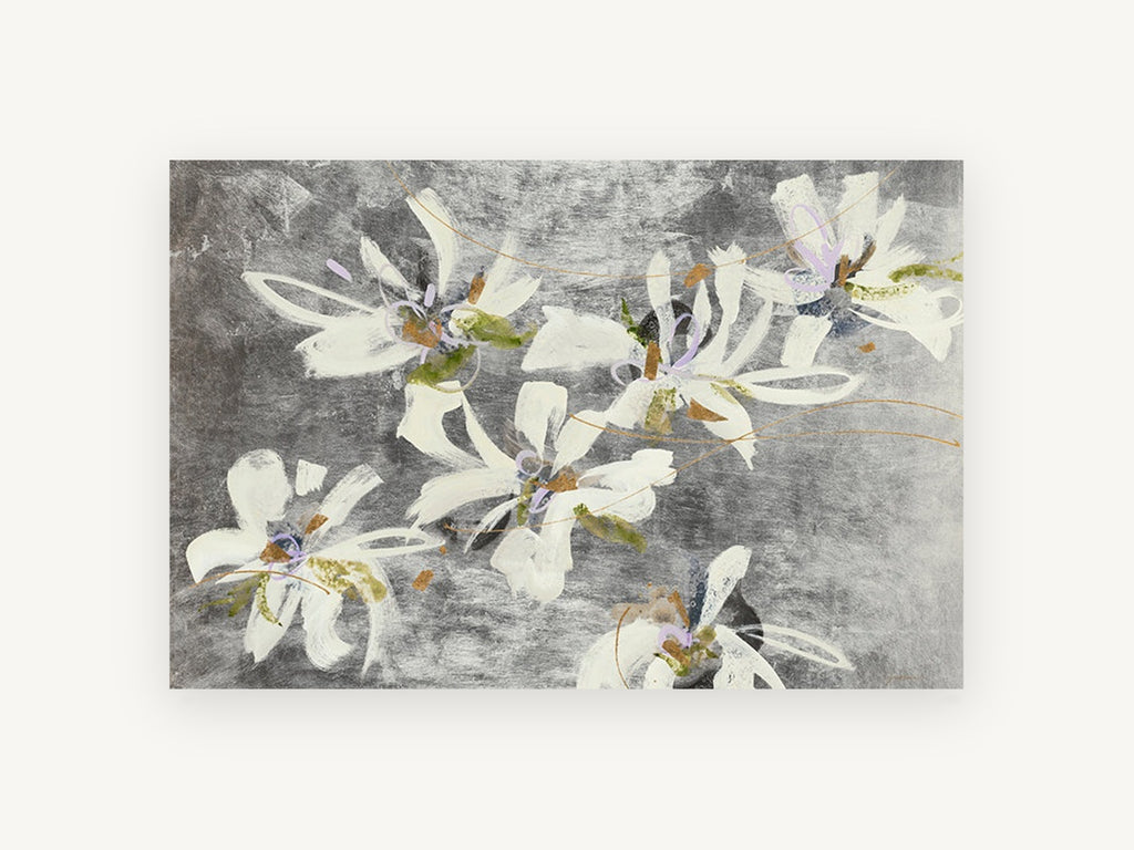 Silver Ground Blooms, floral canvas wall art print, front view