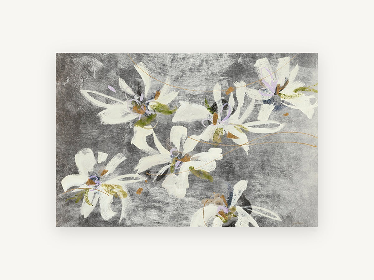 Silver Ground Blooms, floral canvas wall art print, front view