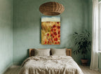Red Poppy Field floral canvas print on the wall of a bedroom