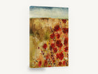Red Poppy Field, red poppies golden field textured painting, floral canvas wall art print ready to hang
