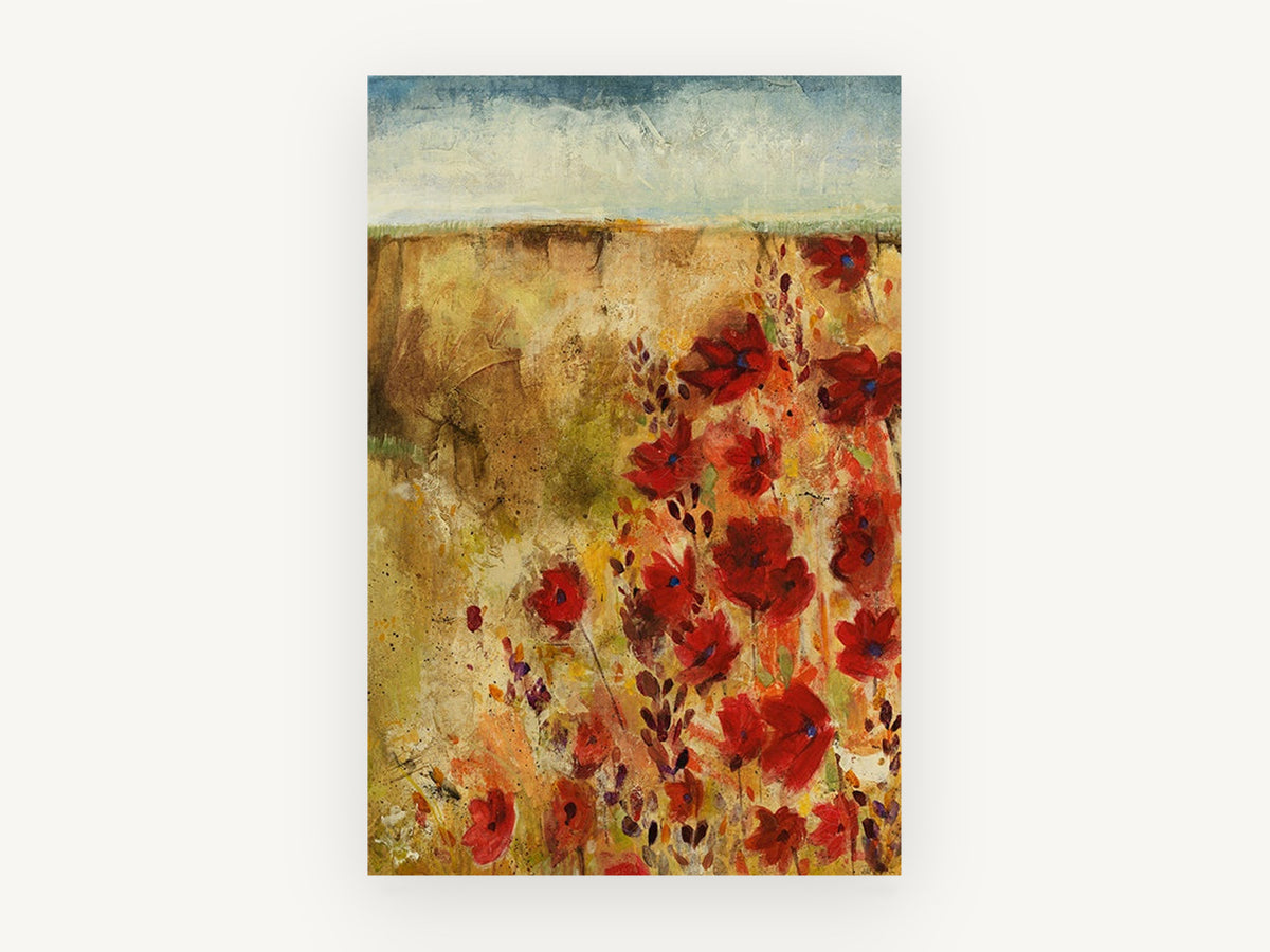 Red Poppy Field, floral canvas wall art print, front view