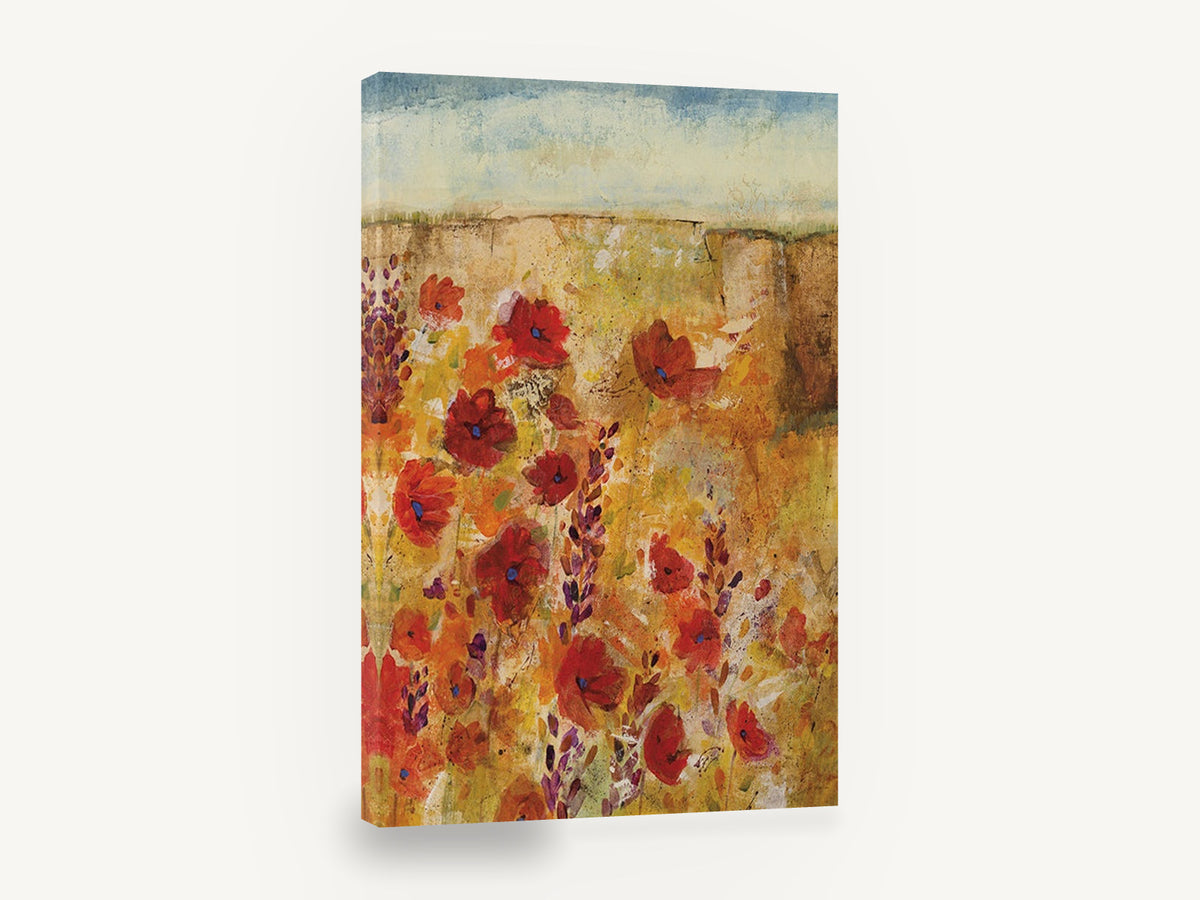 Poppies Beneath the Mesa, red poppy field abstract floral painting, floral canvas wall art print ready to hang