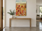 Poppies Beneath the Mesa floral canvas print on the wall of a entry hall
