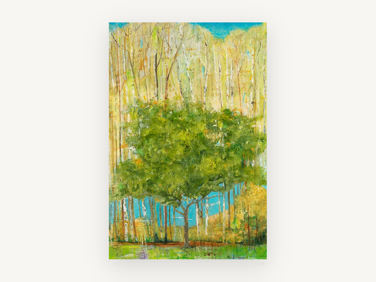 Green Canopy Birch Grove, floral canvas wall art print, front view