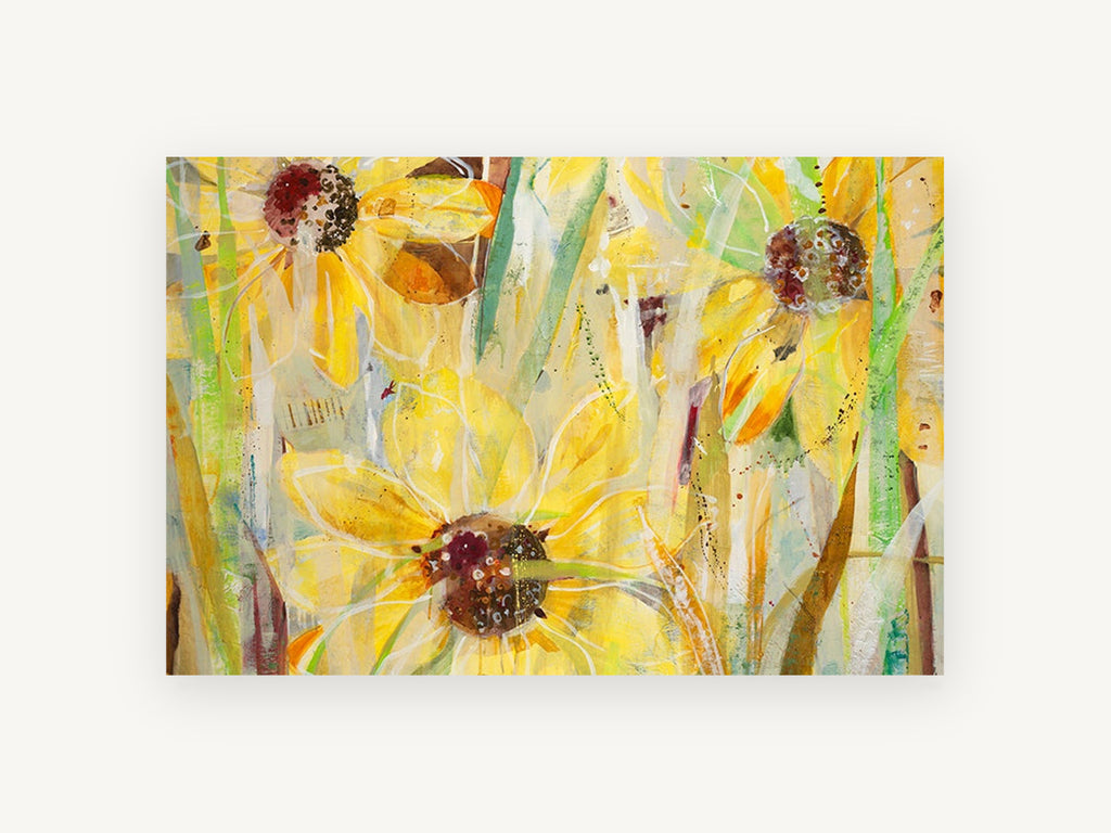 Sunlit Coneflower Layers, floral canvas wall art print, front view