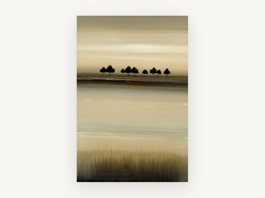 Quiet Treeline Horizon, neutral treeline abstract landscape, landscape canvas wall art print, front view