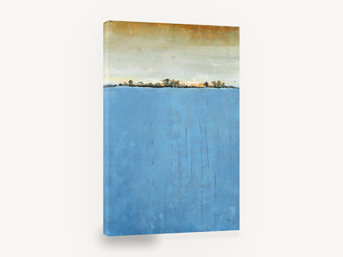 Blue Horizon Line, blue field abstract landscape horizon, landscape canvas wall art print ready to hang