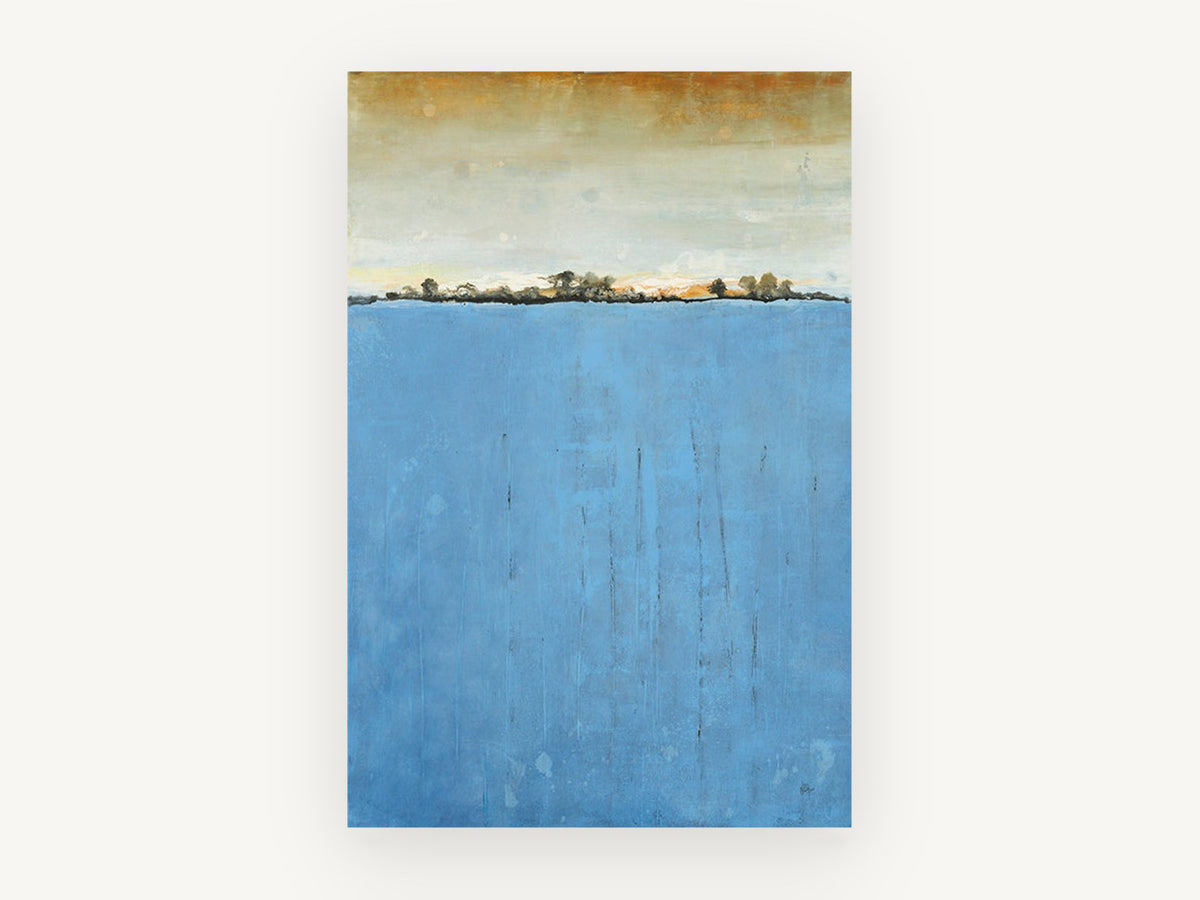 Blue Horizon Line, blue field abstract landscape horizon, landscape canvas wall art print, front view