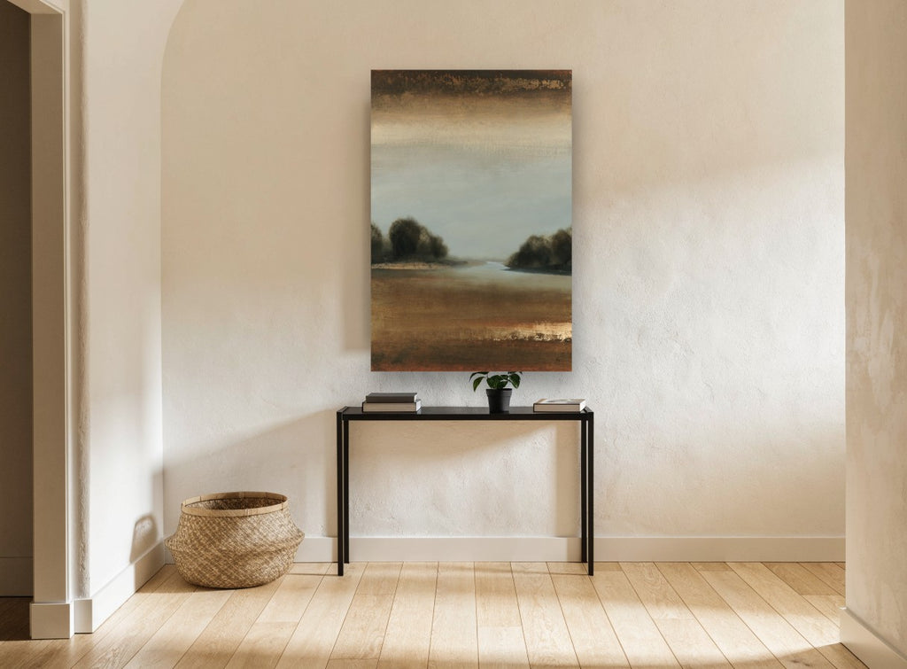 Dusk Inlet Reverie landscape canvas print on the wall of a hallway