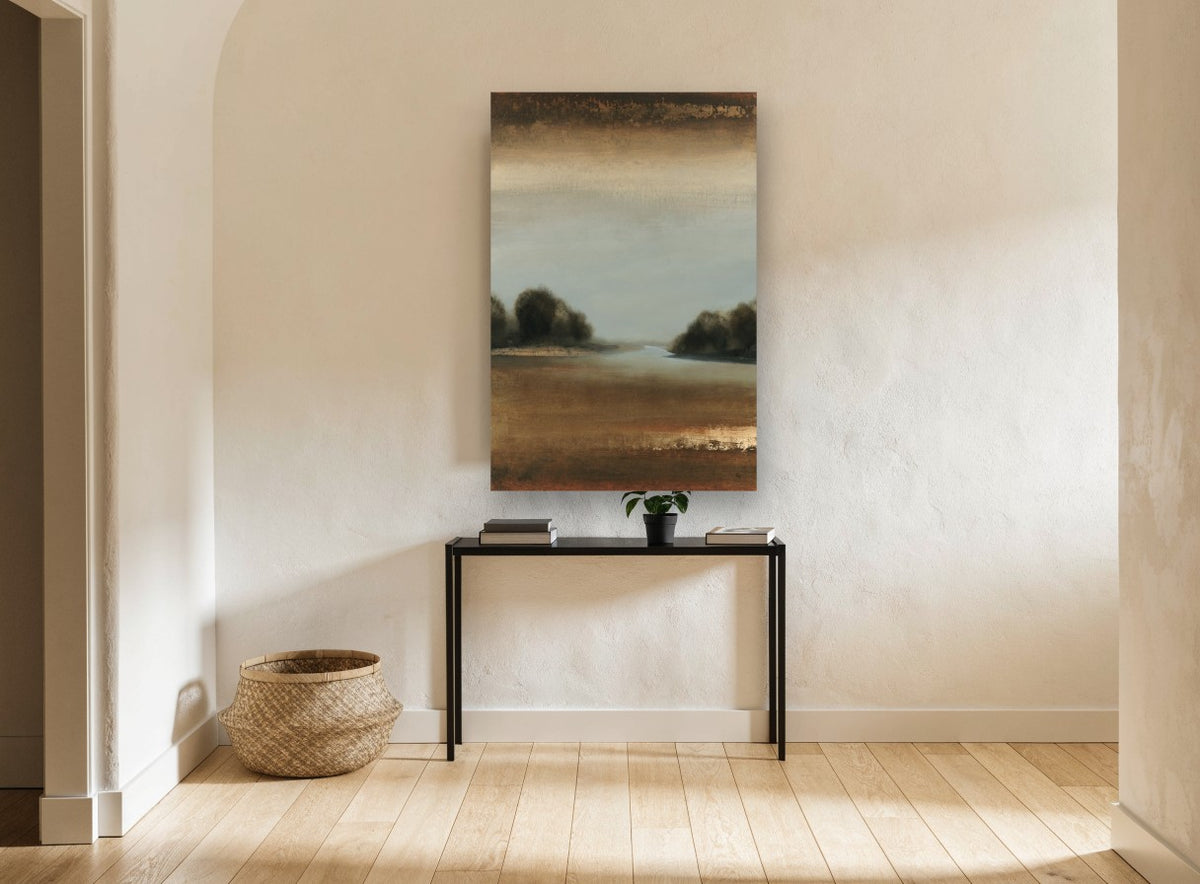 Dusk Inlet Reverie landscape canvas print on the wall of a hallway