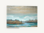 Misty Teal Inlet, teal lake shore abstract landscape, landscape canvas wall art print ready to hang