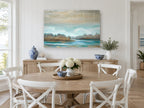 Misty Teal Inlet landscape canvas print on the wall of a Hamptons dining room