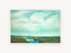 Teal Marsh Sky, teal wetland stream landscape painting, landscape canvas wall art print, front view