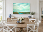 Teal Marsh Sky landscape canvas print on the wall of a Hamptons dining room