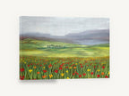 Poppy Meadow Haze, red poppy meadow landscape painting, floral canvas wall art print ready to hang