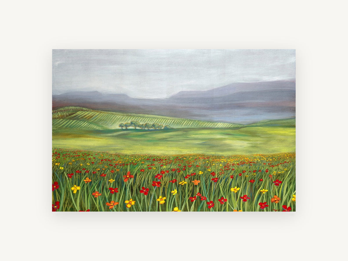 Poppy Meadow Haze, floral canvas wall art print, front view