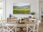 Poppy Meadow Haze floral canvas print on the wall of a Hamptons dining room