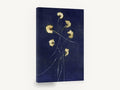 Gold Blooms on Indigo, gold flowers on indigo blue abstract, floral canvas wall art print ready to hang