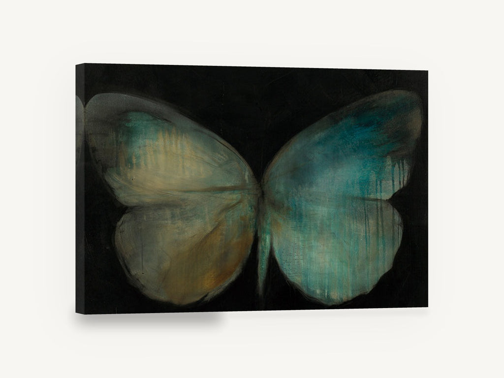Teal Dusk Butterfly, teal and ochre butterfly painting, animal canvas wall art print ready to hang
