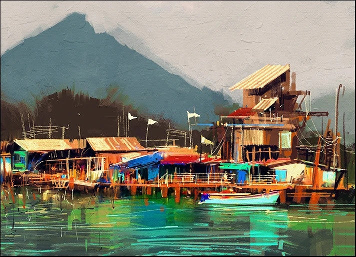 Old Fishing Village Wall Art Print