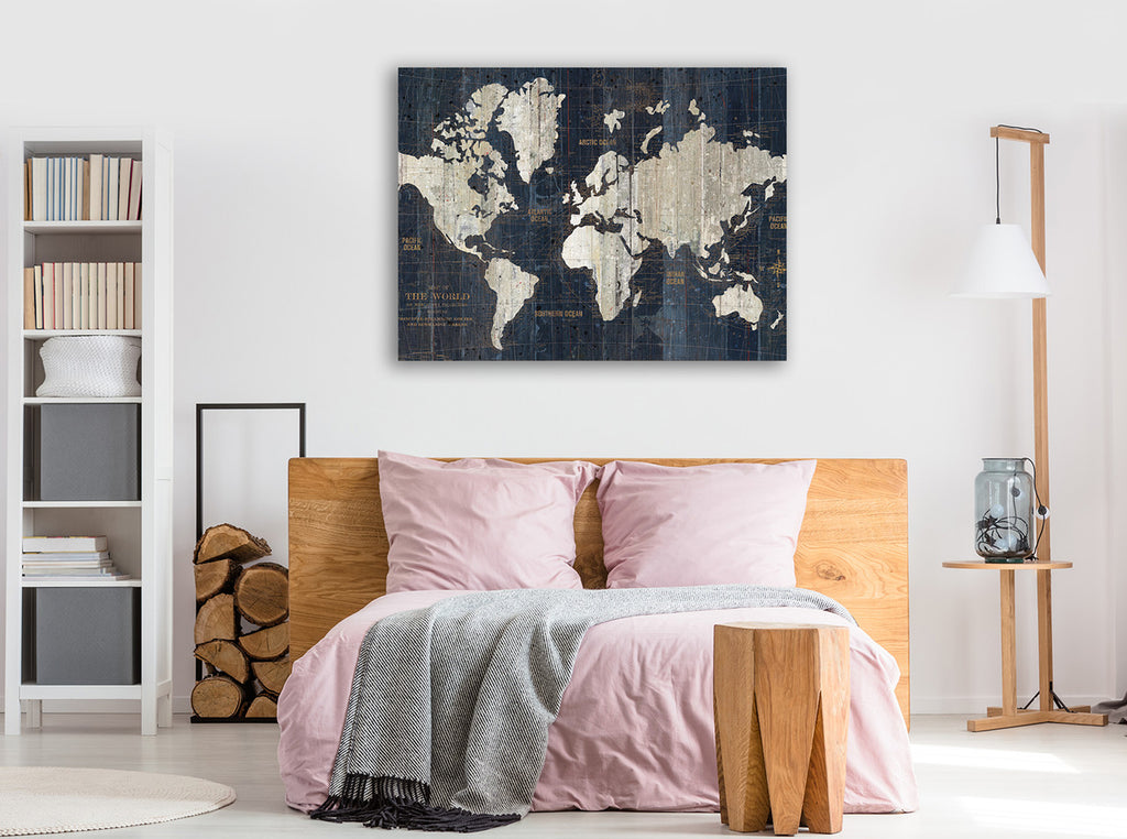 Old World Map Blue Wall Art Print on the wall