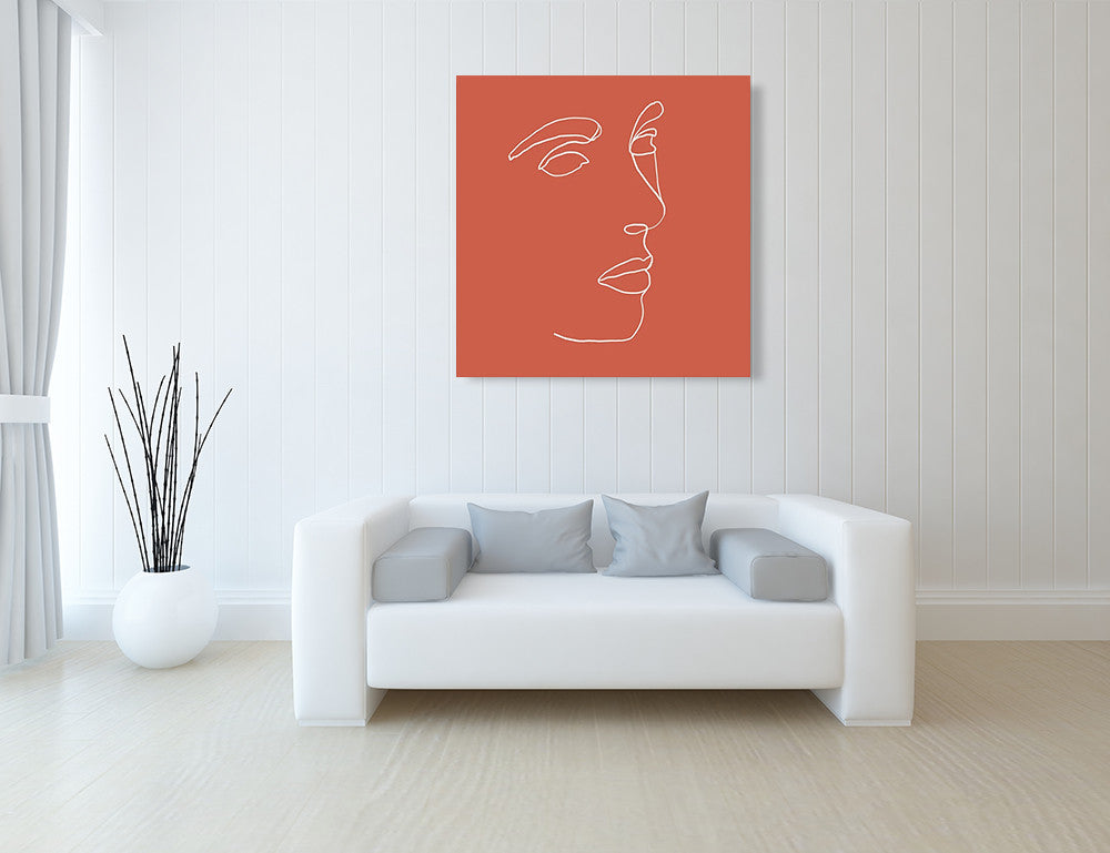 Orange Face Line Art Print on the wall