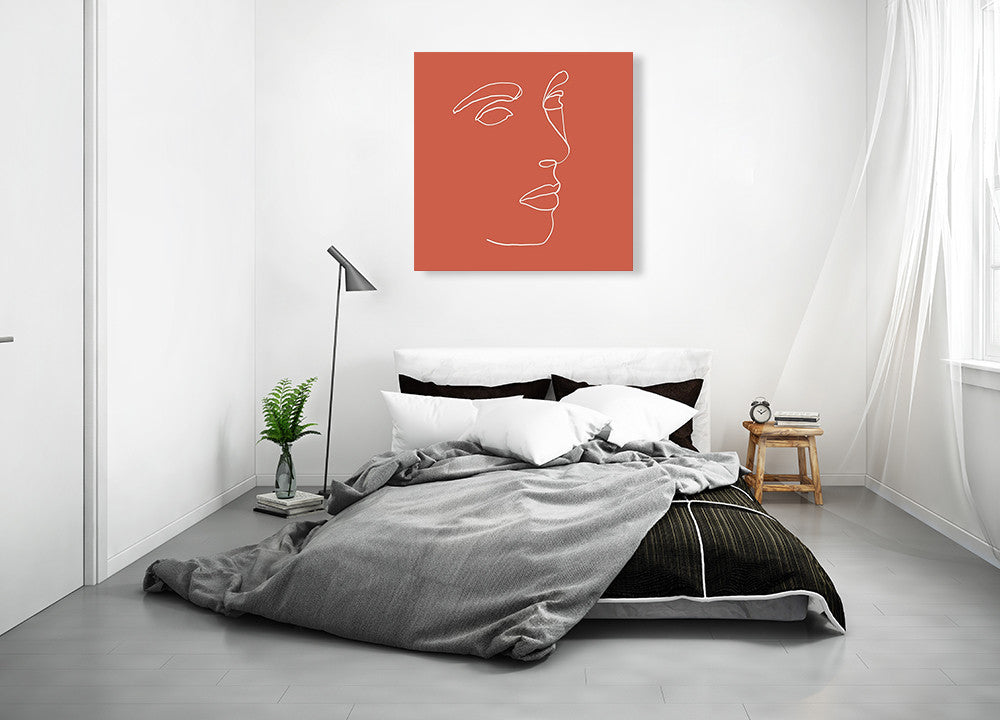 Orange Face Line Art Print on the wall