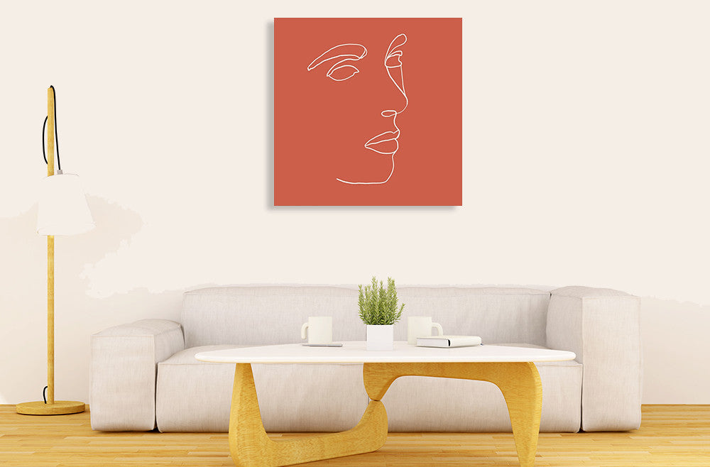 Orange Face Line Art Print on the wall