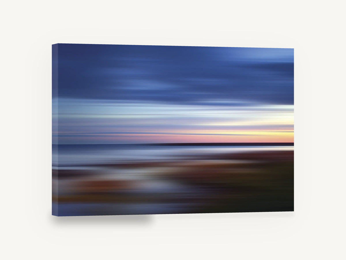 Dusk Streak Horizon, blurred blue horizon abstract seascape, landscape canvas wall art print ready to hang