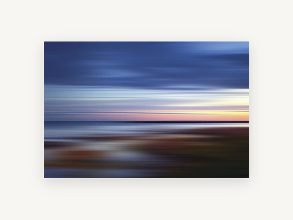 Dusk Streak Horizon, blurred blue horizon abstract seascape, landscape canvas wall art print, front view