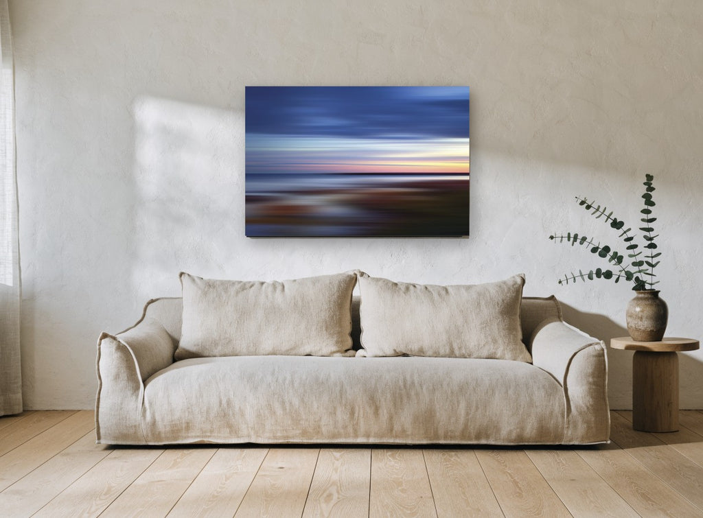 Dusk Streak Horizon landscape canvas print on the wall of a living room