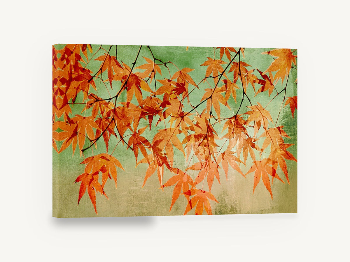 Autumn Maple Canopy, orange maple leaves autumn botanical, floral canvas wall art print ready to hang