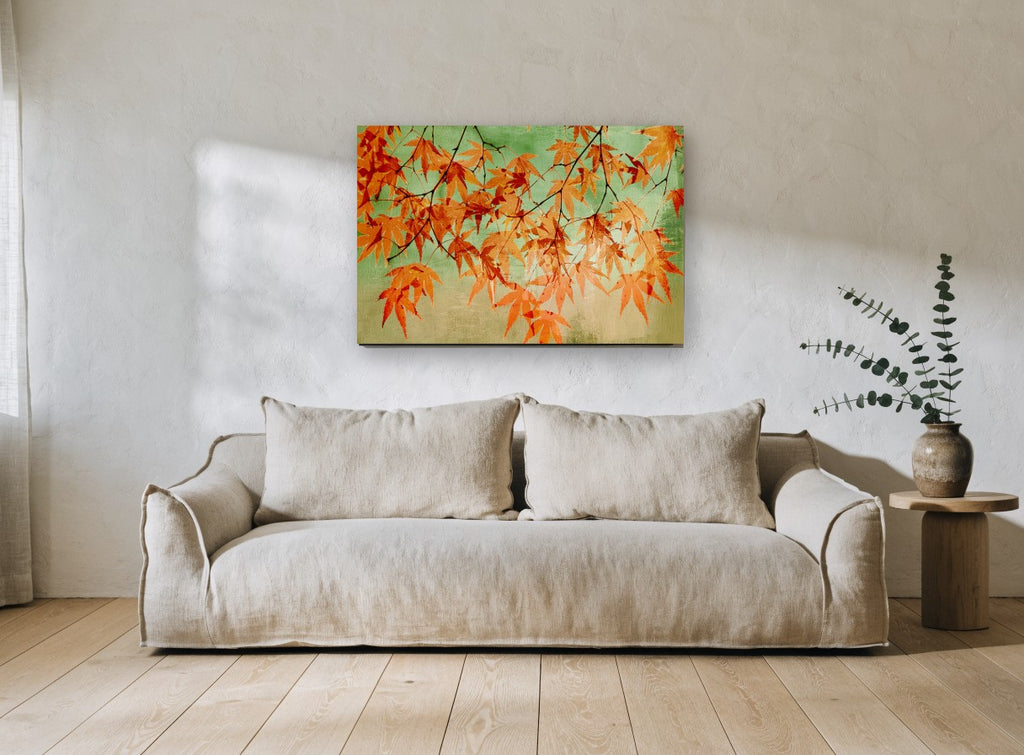 Autumn Maple Canopy floral canvas print on the wall of a living room