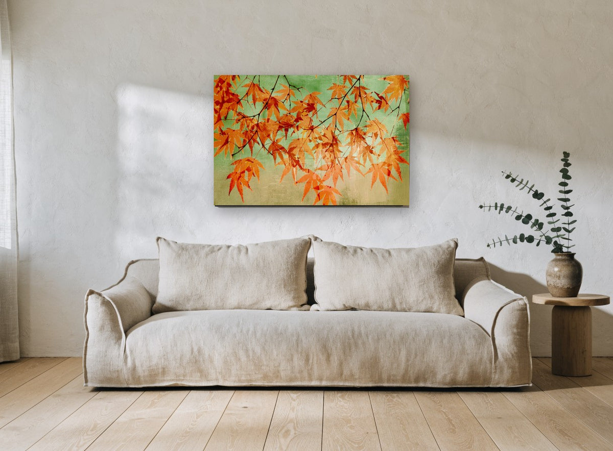 Autumn Maple Canopy floral canvas print on the wall of a living room