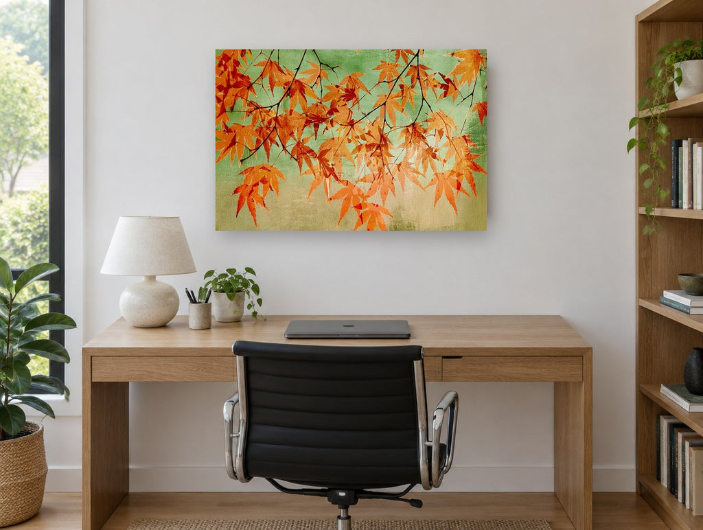 Autumn Maple Canopy floral canvas print on the wall of a study