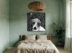 Herringbone Terrier animal canvas print on the wall of a bedroom