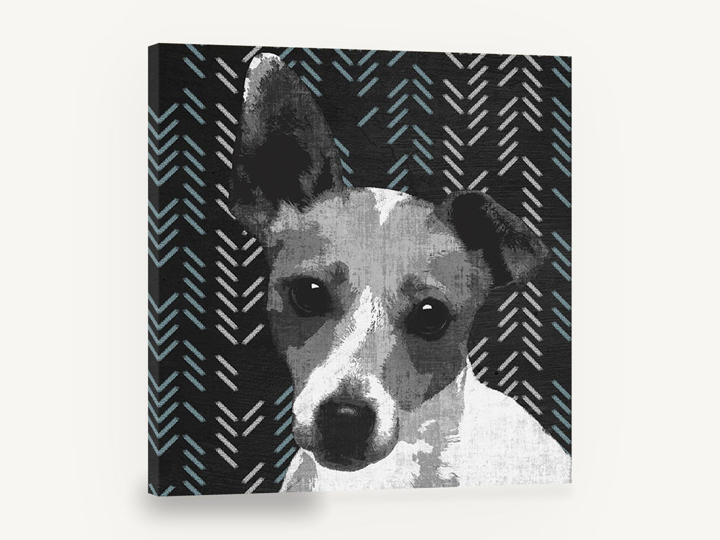 Herringbone Terrier, jack russell terrier graphic portrait, animal canvas wall art print ready to hang