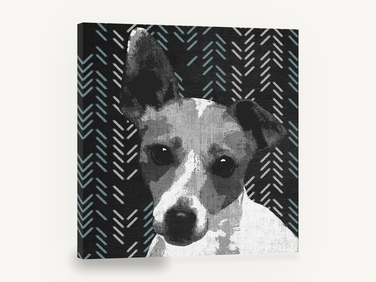 Herringbone Terrier, jack russell terrier graphic portrait, animal canvas wall art print ready to hang
