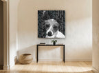 Herringbone Terrier animal canvas print on the wall of a hallway