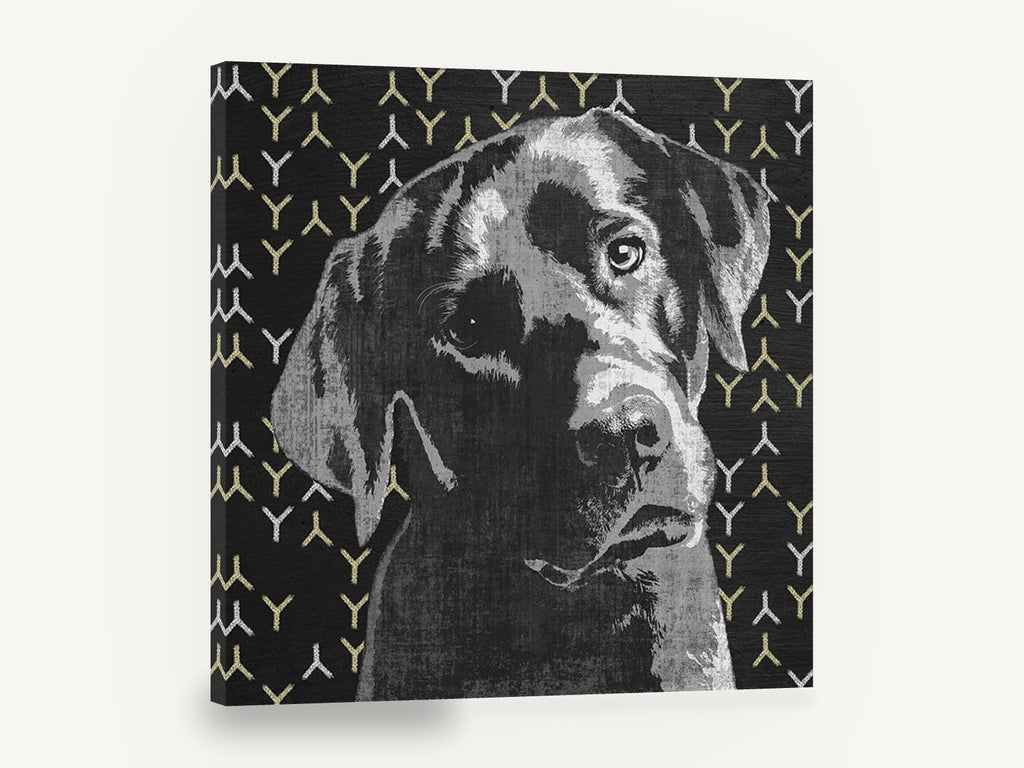 Pensive Black Lab, black labrador graphic portrait, animal canvas wall art print ready to hang