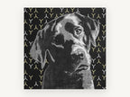 Pensive Black Lab, black labrador graphic portrait, animal canvas wall art print, front view