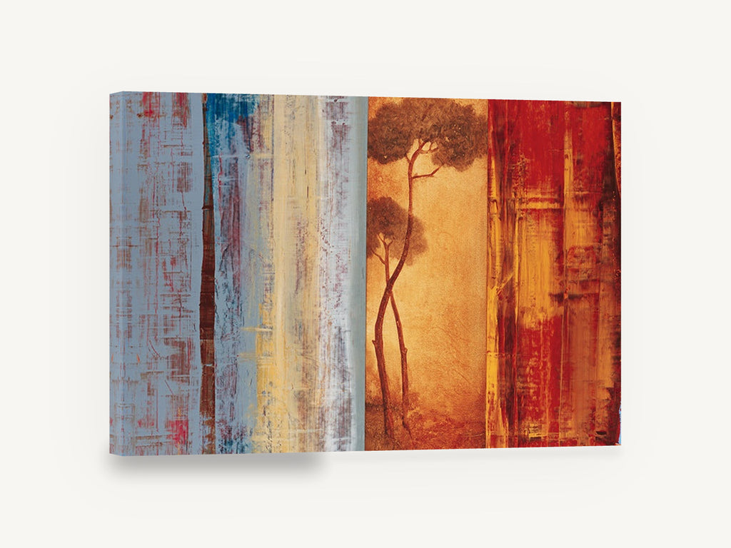Pines Between Colour Bands, abstract stone pine trees panels, floral canvas wall art print ready to hang