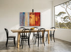Pines Between Colour Bands floral canvas print on the wall of a dining room
