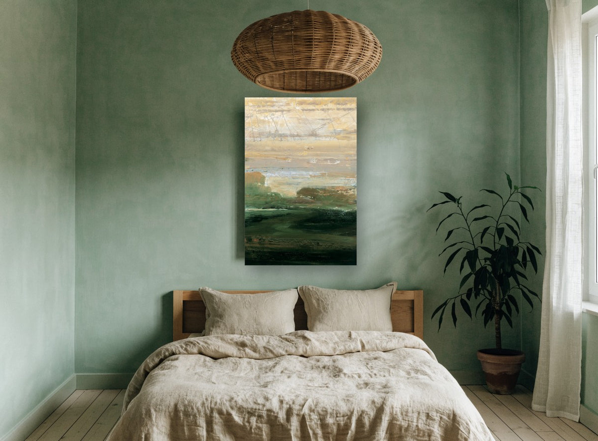 Dusk Over Green Hollow landscape canvas print on the wall of a bedroom