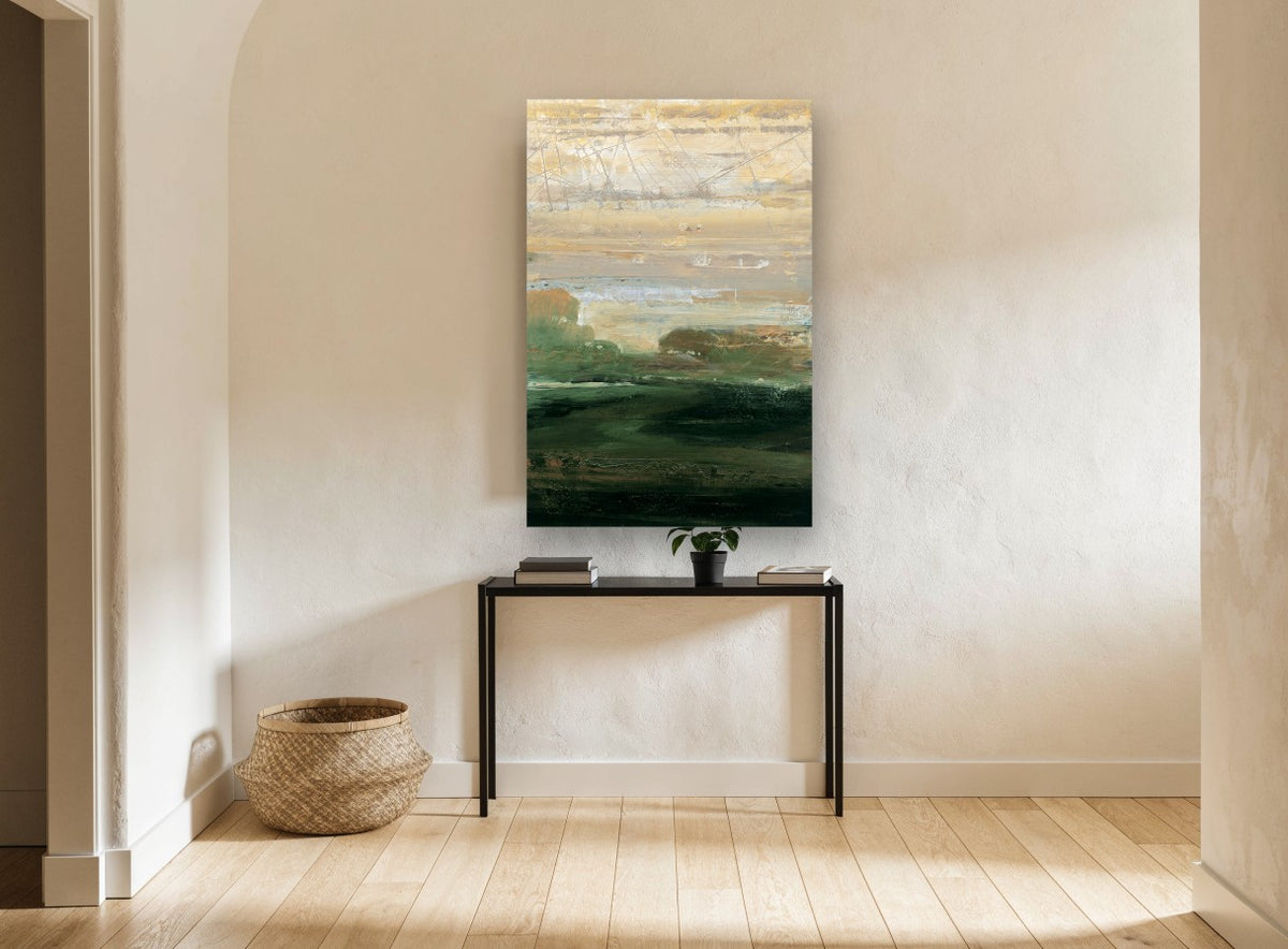 Dusk Over Green Hollow landscape canvas print on the wall of a hallway